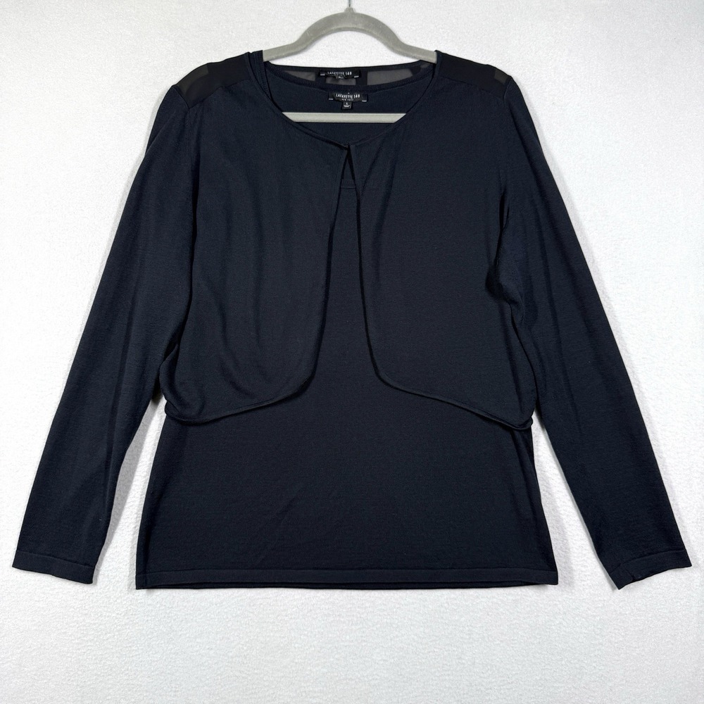 Lafayette 148 Top Cardigan Twin Set Womens Large Silk Cotton Blend Tank Black